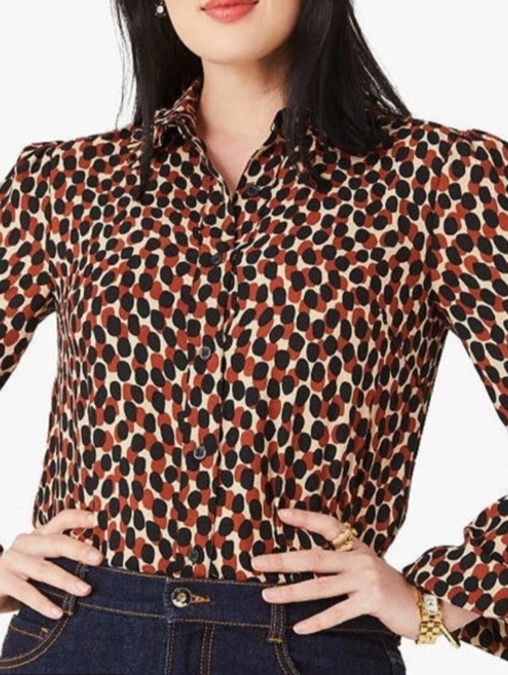 Kate Spade New York Dotty Leopard Ruffle Collar Button Down Blouse Size S